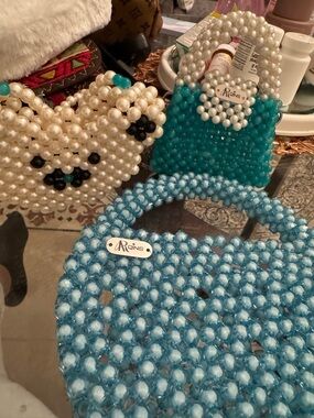 Rains Blue and White Beaded Kids Handbag Trio